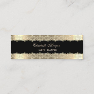 Carte De Visite Mini Luxe Élégant Moderne, Noir, Doré Rayé, Dentelle