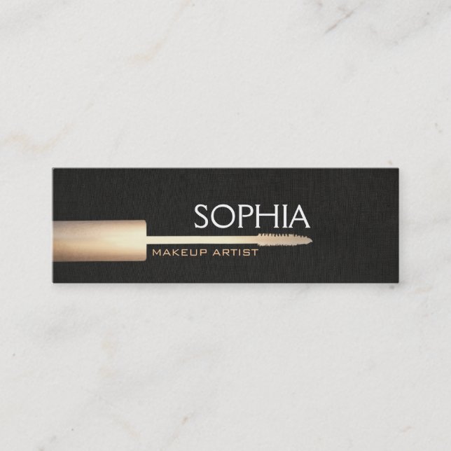 Carte De Visite Mini Maquillage Artiste Gold Mascara Sur Faux Black Lin (Devant)