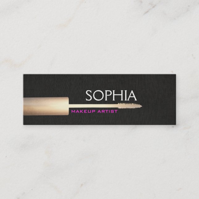 Carte De Visite Mini Maquillage Artiste Gold Mascara Sur Faux Black Lin (Devant)