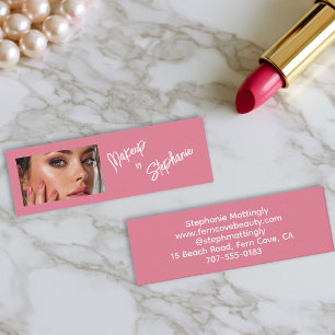 Carte De Visite Mini Maquillage photo écriture rose blush blanc