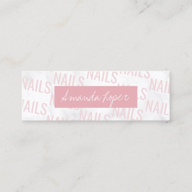 Carte De Visite Mini Marbre blanc et ongles roses (Devant)