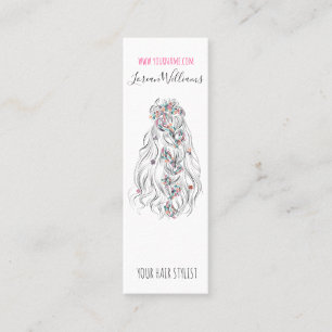 Carte De Visite Mini Mariage Hair Styliste noir blanc Wavy Hair Floral