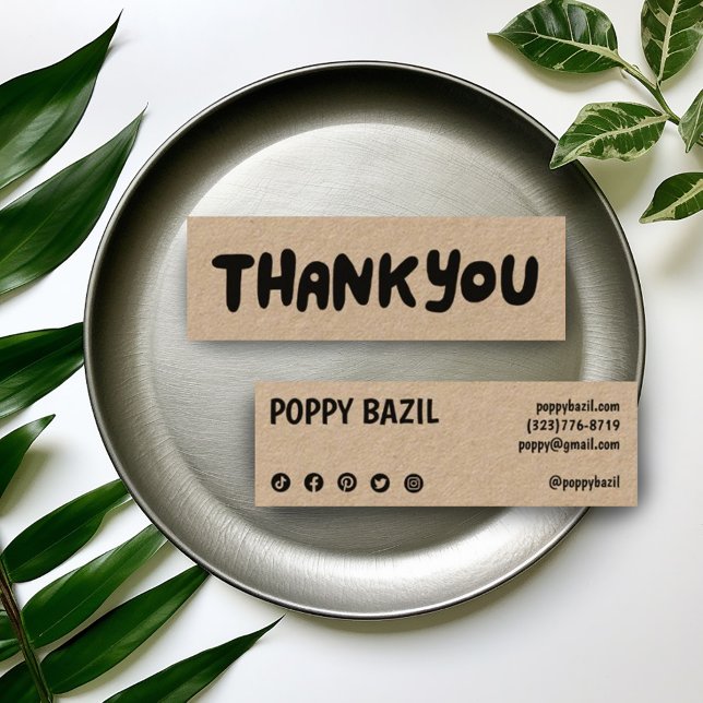 Carte De Visite Mini Merci pour votre commande Médias sociaux Icônes Kr (Mini kraft business cards with custom social media icons. Perfect to include w customer orders )