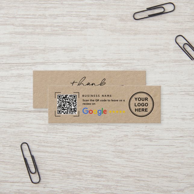 Carte De Visite Mini Mini Kraft Paper Google Review Thank You  (Devant/Arrière en situation)