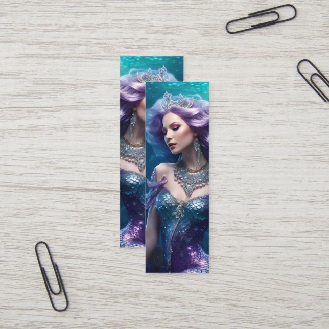 Carte De Visite Mini Mini Signet de cheveux mauve de sirène (Devant/Arrière en situation)