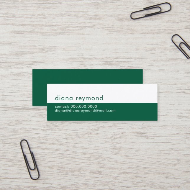 Carte De Visite Mini Minimalist Modern Hunter-Green and White (Devant/Arrière en situation)