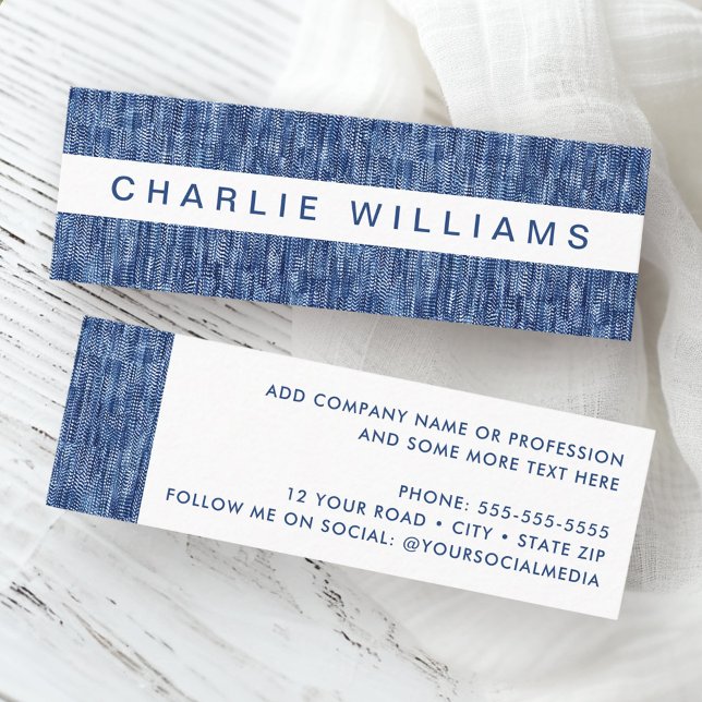 Carte De Visite Mini Moderne bleu denim motif professionnel (Modern blue denim pattern professional mini business card)
