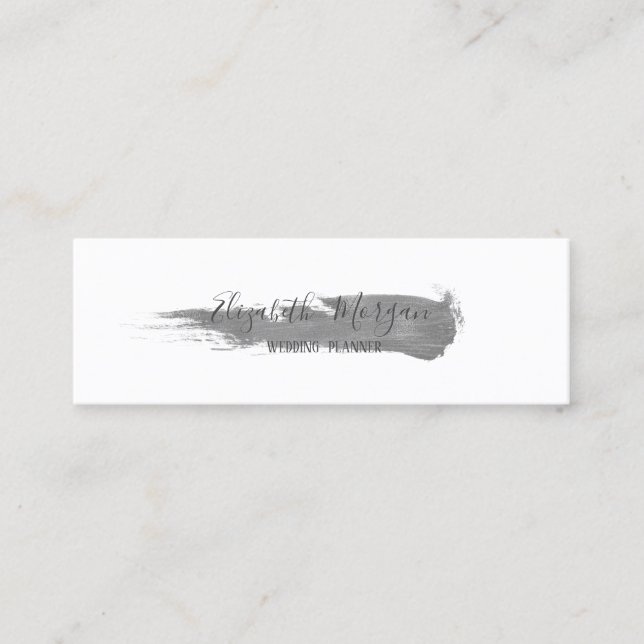 Carte De Visite Mini Moderne Élégant Pinceau Argent Stroke Simple (Devant)