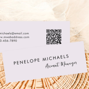 Carte De Visite Mini Moderne minimaliste violet QR Code Professionnel