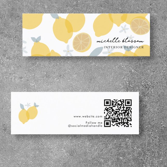 Carte De Visite Mini Moderne Pastel Citrus Lemons QR Code Minimal (Modern Pastel Citrus Lemons QR Code Minimal Mini Business Card)
