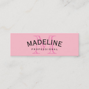 Carte De Visite Mini Monogramme classique rose avec texte en arc