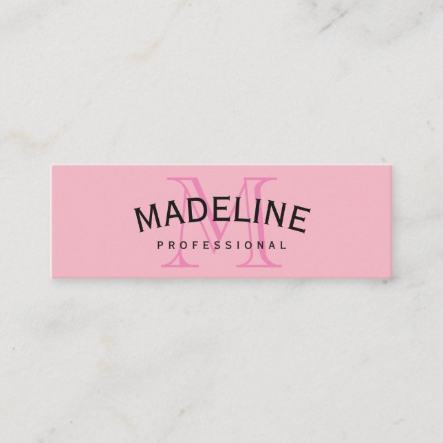 Carte De Visite Mini Monogramme classique rose avec texte en arc (Devant)