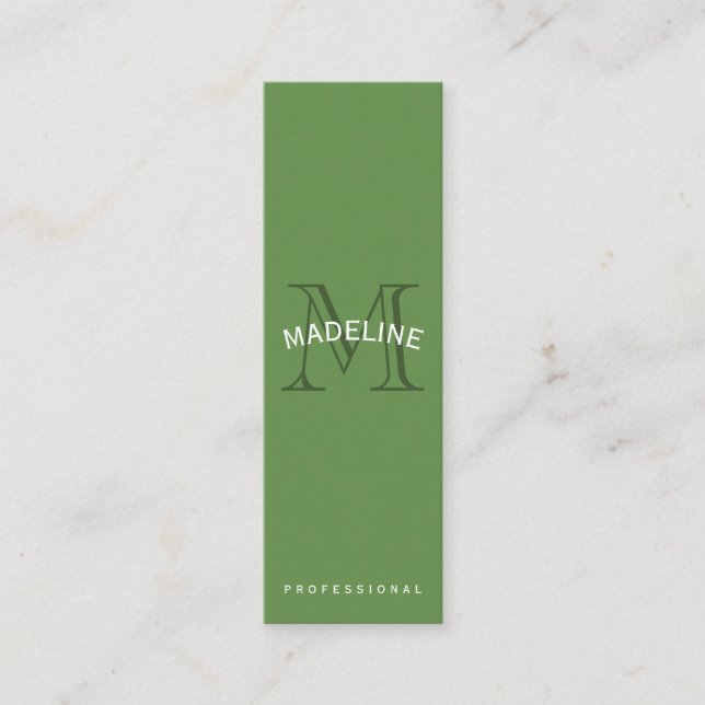 Carte De Visite Mini Monogramme classique vert avec texte en arc (Devant)