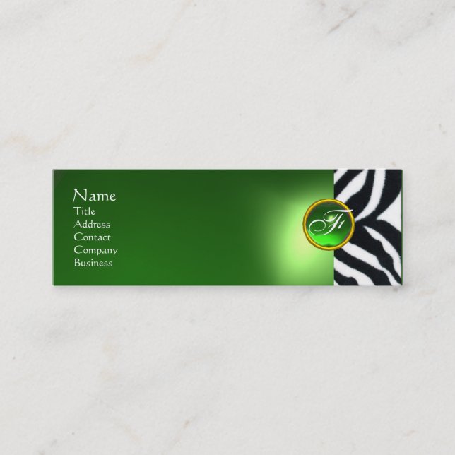 CARTE DE VISITE MINI MONOGRAMME DE FOURRURE ZEBRA BLANC VERT EMERALD (Devant)