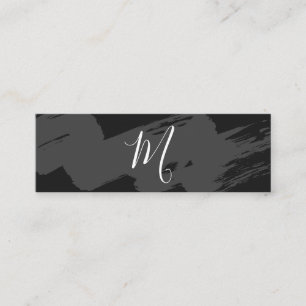 Carte De Visite Mini Monogramme de script / Gris lisse brossé
