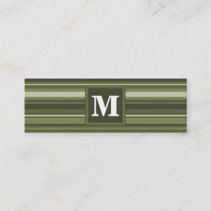 Carte De Visite Mini Monogramme rayures vert olive