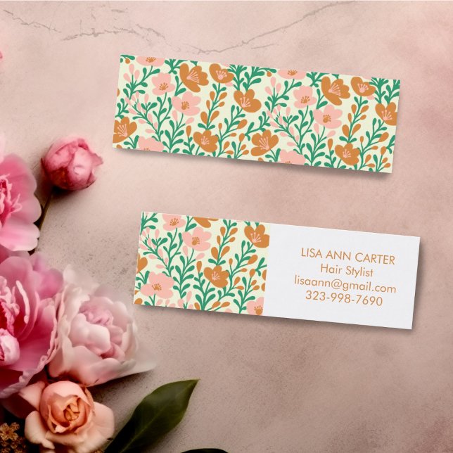 Carte De Visite Mini Motif botanique floral Joli rose et vert (Floral pattern mini custom business cards )