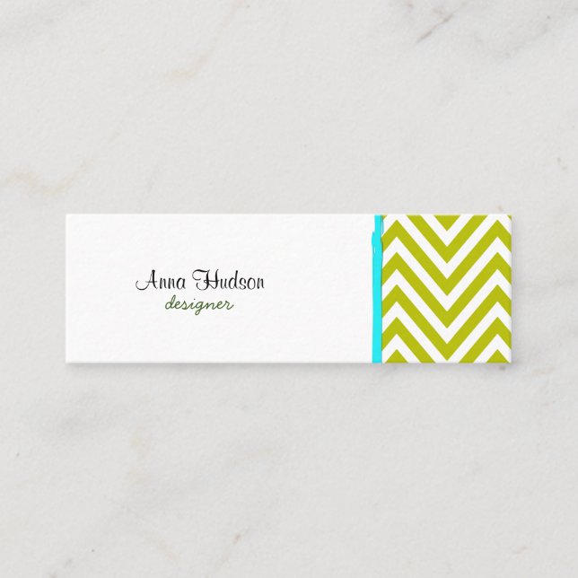 Carte De Visite Mini Motif de zigzag, motif de Chevron - vert blanc (Devant)