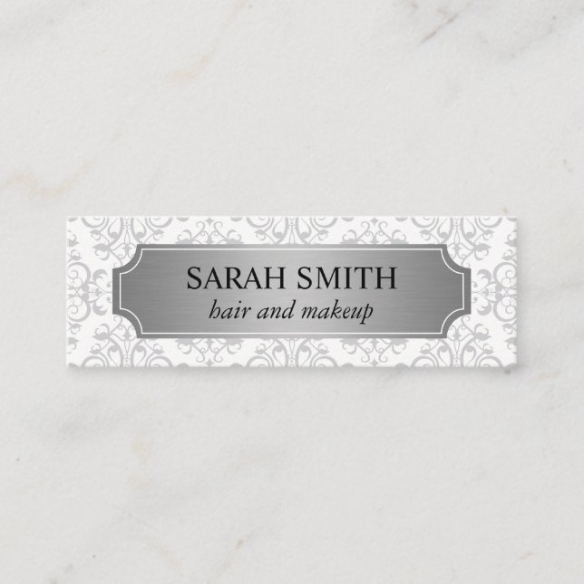 Carte De Visite Mini Motif élégant / Argent métallique / Blanc (Devant)
