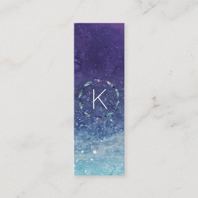 Carte De Visite Mini Motif en plume stellaire avec Monogramme (Devant)