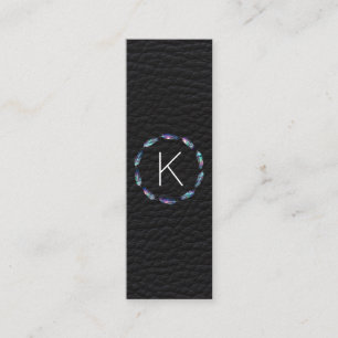 Carte De Visite Mini Motif en plumes stellaires avec Monogramme en cuir