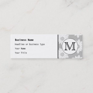 Carte De Visite Mini Motif floral, Monogramme personnalisé noir et blan