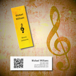 Carte De Visite Mini Music Teacher Code QR Simple Gold Treble Clef
