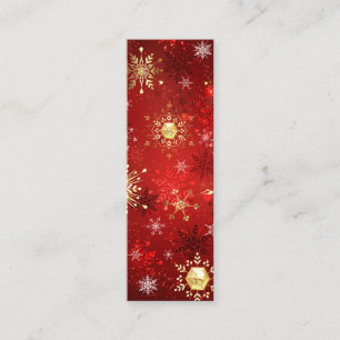 Carte De Visite Mini Noël Golden Snowflakes sur Arrière - plan rouge
