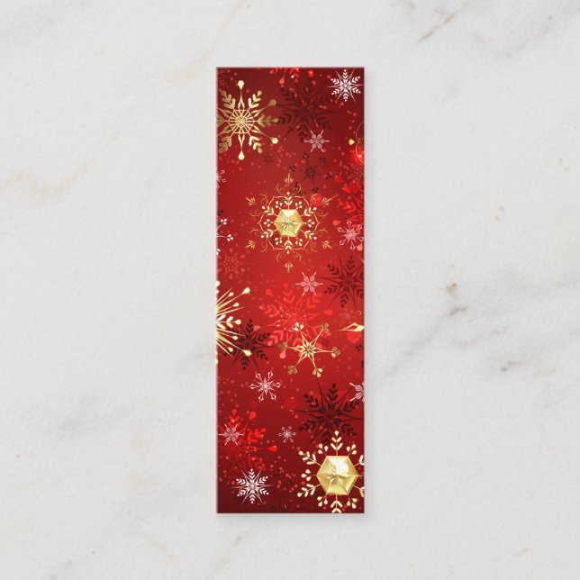 Carte De Visite Mini Noël Golden Snowflakes sur Arrière - plan rouge (Devant)