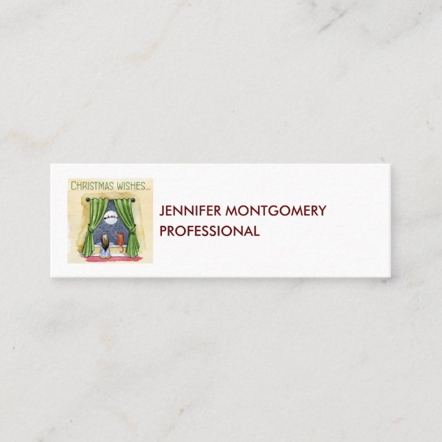 Carte De Visite Mini Noël Souhaite Mignonne Enfant & Kitty Chat Noël (Devant)