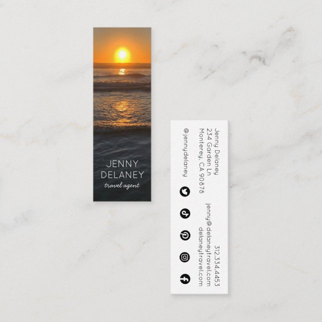 Carte De Visite Mini Ocean Beach Waves Sunset Nature Photo Voyage (Devant / Derrière)