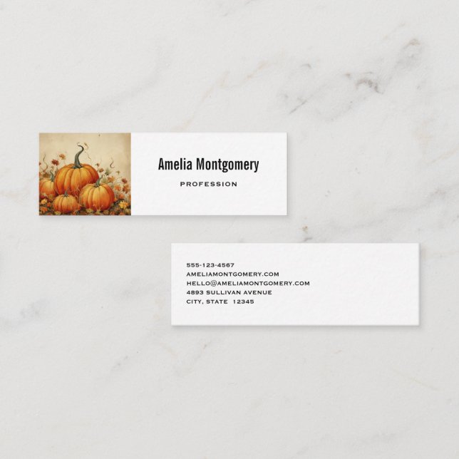 Carte De Visite Mini Orange Citrouille Russe Automne Thanksgiving (Devant / Derrière)