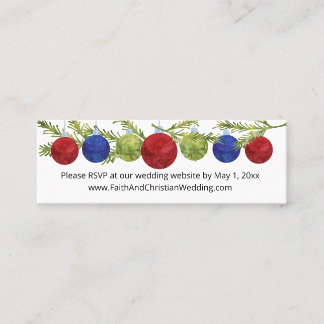 Carte De Visite Mini Ornements de Noël, site Mariage RSVP (Devant)
