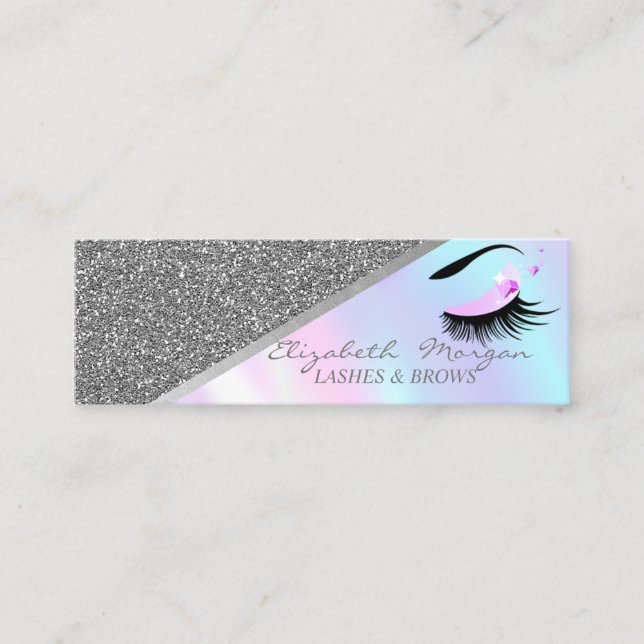 Carte De Visite Mini Parties scintillant Argent Moderne, Faux Lashes Ho (Devant)