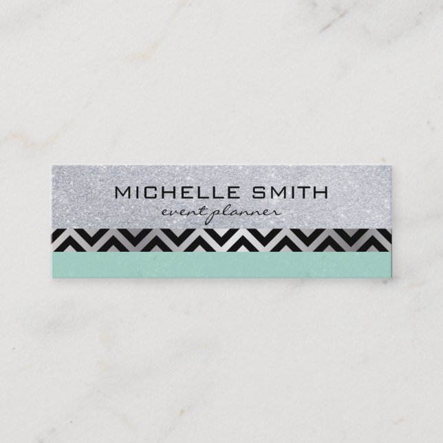 Carte De Visite Mini Parties scintillant avec Motif Chevron en argent v (Devant)