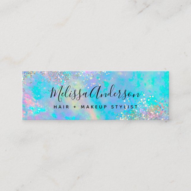 Carte De Visite Mini Parties scintillant holographique turquoise Irides (Devant)