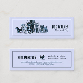 Carte De Visite Mini paseador de perros mascotas vintage 1920 azul