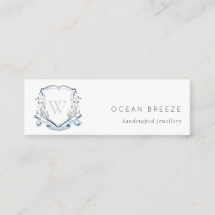 Carte De Visite Mini Pastel Blue Fleur sauvage Aquarelle Crest Monogram