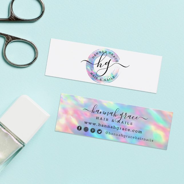 Carte De Visite Mini Pastel Rainbow Swash Logo Hair Nails Médias sociau (Créateur téléchargé)