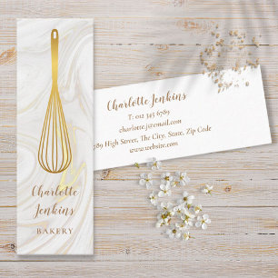 Carte De Visite Mini Pâtisserie Chef Marble Swirls Gold Whisk
