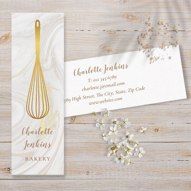 Carte De Visite Mini Pâtisserie Chef Marble Swirls Gold Whisk (Patisserie Chef Marble Swirls Gold Whisk Mini Business Card)