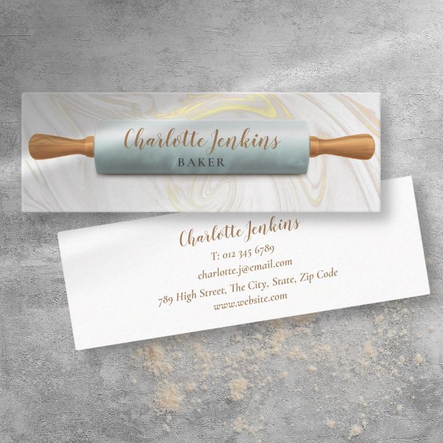 Carte De Visite Mini Pâtisserie Fils de marbre Rolling Pin Pâtisserie C (Patisserie Marble Swirls Rolling Pin Pastry Chef Mini Business Card)