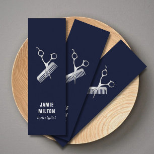 Carte De Visite Mini Peigne bleu élégant moderne de ciseaux d'argent de