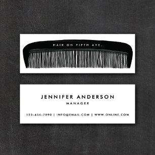 Carte De Visite Mini Peigne Dessiné à la Main Noir et Blanc Coiffeur Ba
