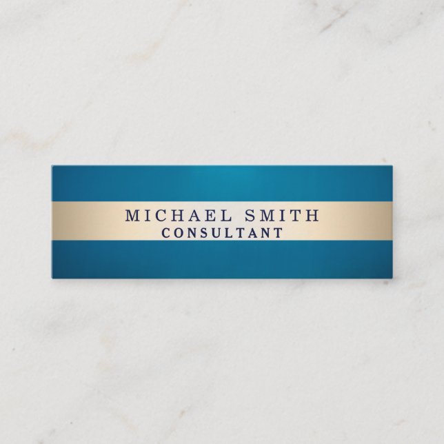Carte De Visite Mini Personnaliser Marine Blue Faux Gold Foil Strited M (Devant)