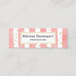 Carte De Visite Mini Pink Blush Stripes with Faux Gold Confeti