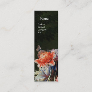 CARTE DE VISITE MINI PINK RED ANEMONES WHITE FLOWERS, BUTTERFLY MONOGRA