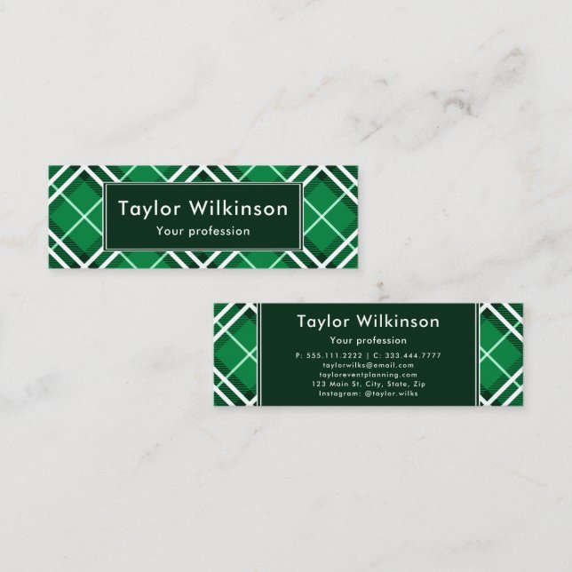 Carte De Visite Mini Plaid Vert (Devant / Derrière)