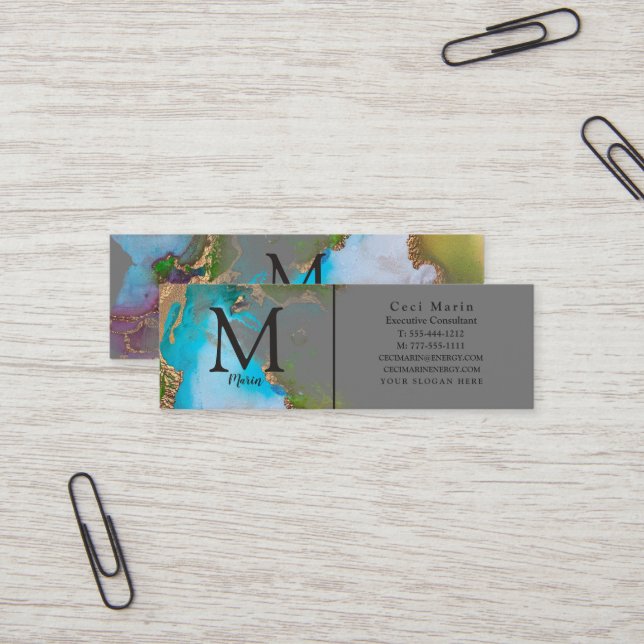 Carte De Visite Mini Professionnel Élégant Monogramme Gris Personnalisé (Devant/Arrière en situation)