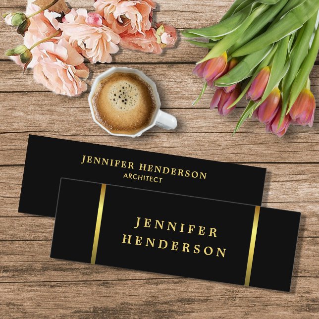 Carte De Visite Mini Professionnel moderne et design noir et or (Modern elegant stylish black and gold professional mini business card.)